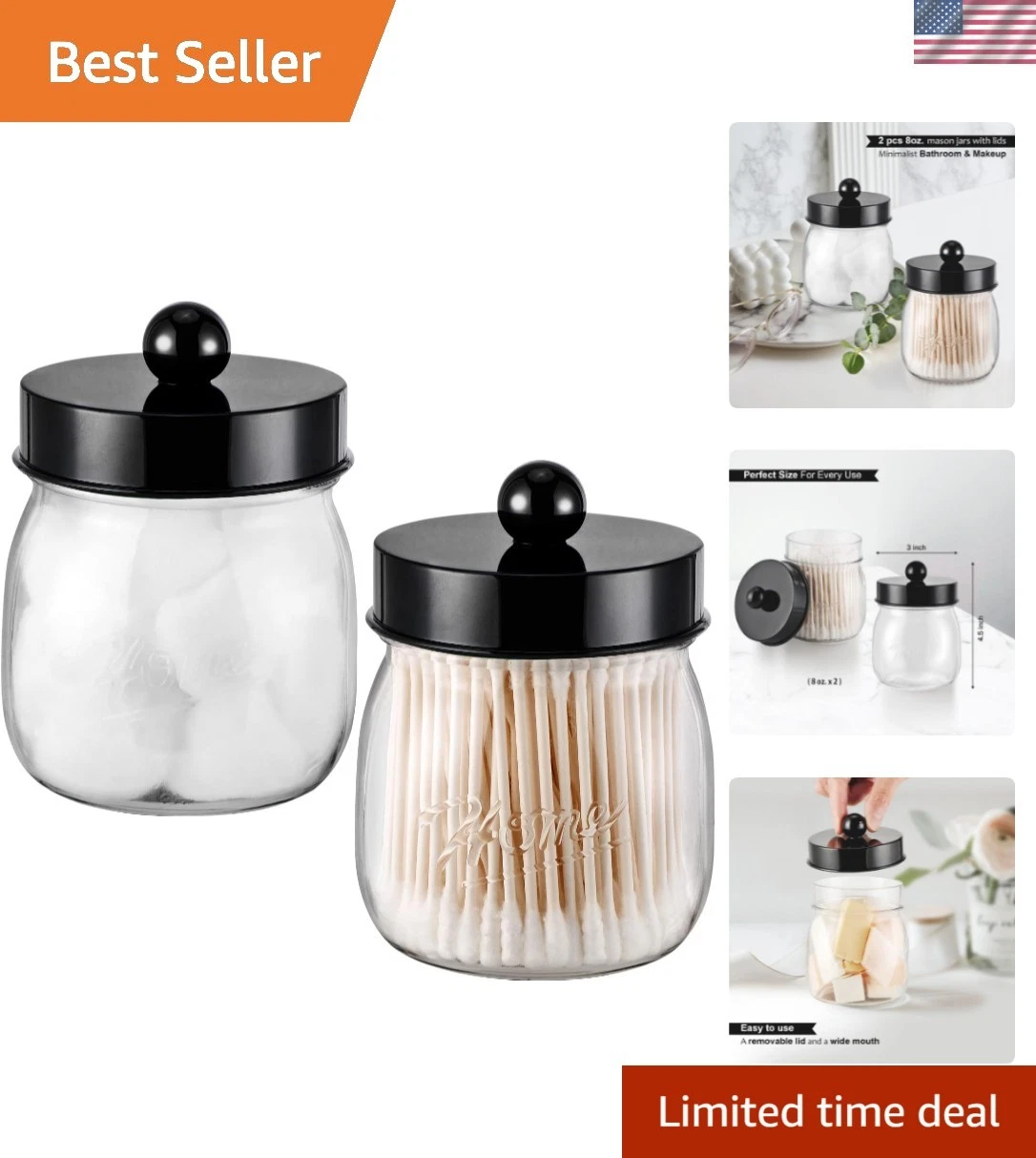 Farmhouse Decor Apothecary Jar Set, Mason Jar Bathroom Vanity Storage Organiz...