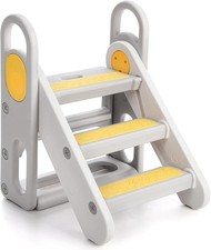 Foldable 3 Steps Stool Toddler Ladder w/ Handle Adjustable Toilet Potty Training