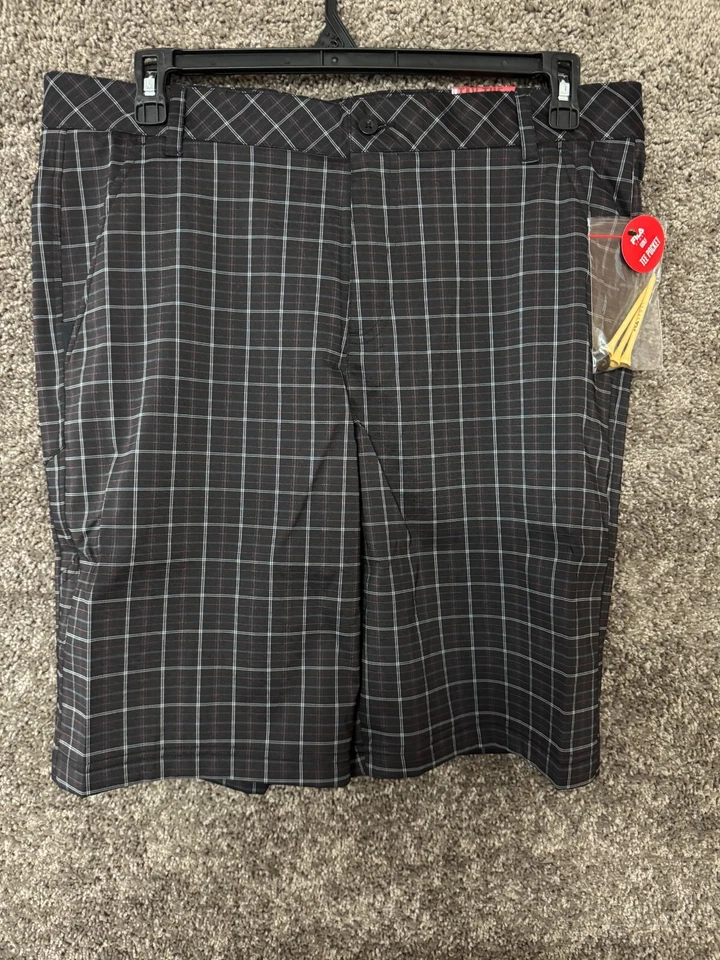 Fila Sport Golf Shorts Mens Sz 40 Black Plaid Performance Flat Front Stretch - Image 2 of 4
