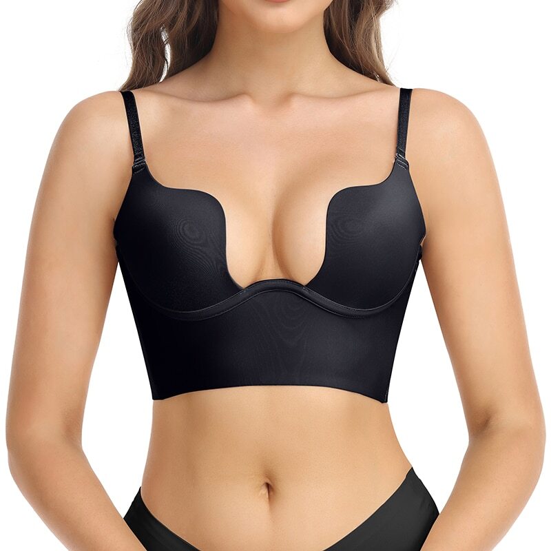 Women Deep U Shaped Plunge Backless Bra Low Back Bra Wire Lifting Push Up  Bra | eBay