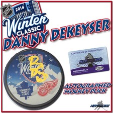 DANNY DEKEYSER Signed 2014 WINTER CLASSIC PUCK RED WINGS - w/COA #2