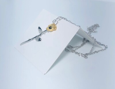 925 Sterling Silber Rose Blume Halskette Neu Zart 
