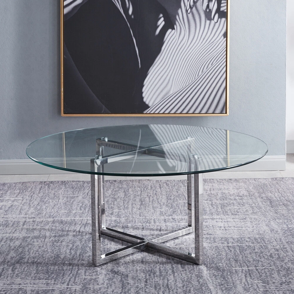 Round coffee table sale with silver legs