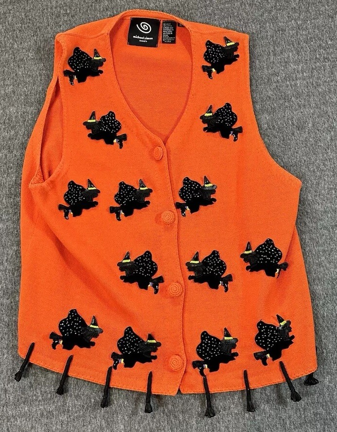 Vintage Womens Size XL Michael Simon Vest Sleeveless Halloween Witch Beaded