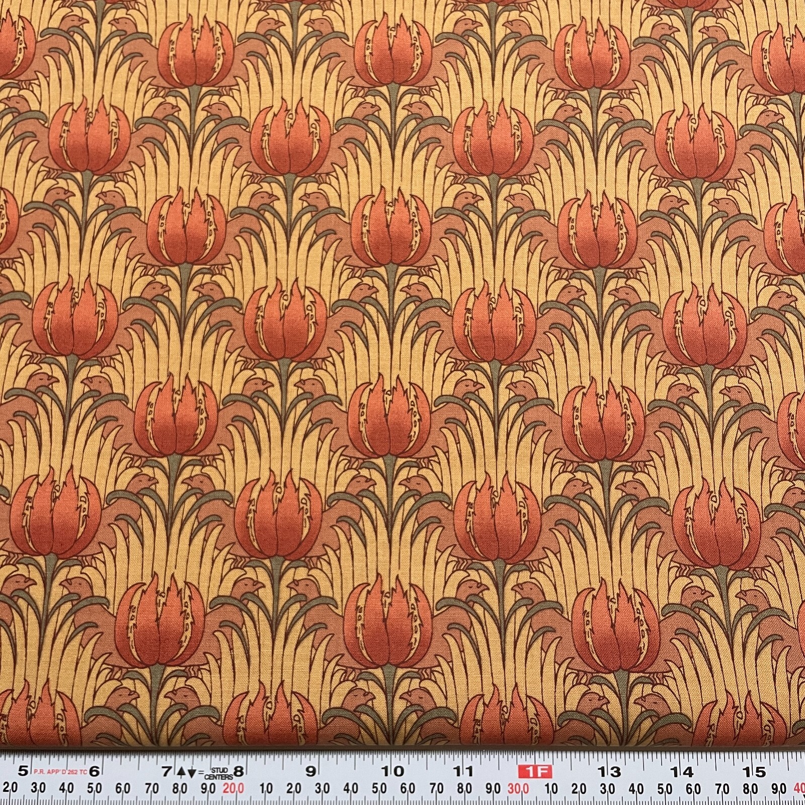 Morris Modernized CFA Voysey Bird & Tulip 1890-1910 Cotton by the HALF YARD-image