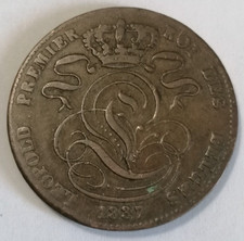 BELGIQUE 5 Centimes monogramme de Léopold Ier / lion 1837 FR en cuivre