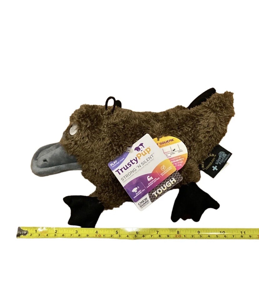 NEW Trustypup Plush Platypus Quiet Dog Toy Silent Silent Squeaker Technology