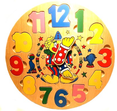 Wooden Round Clown Clock Puzzle Set 12pcs 11.75''
