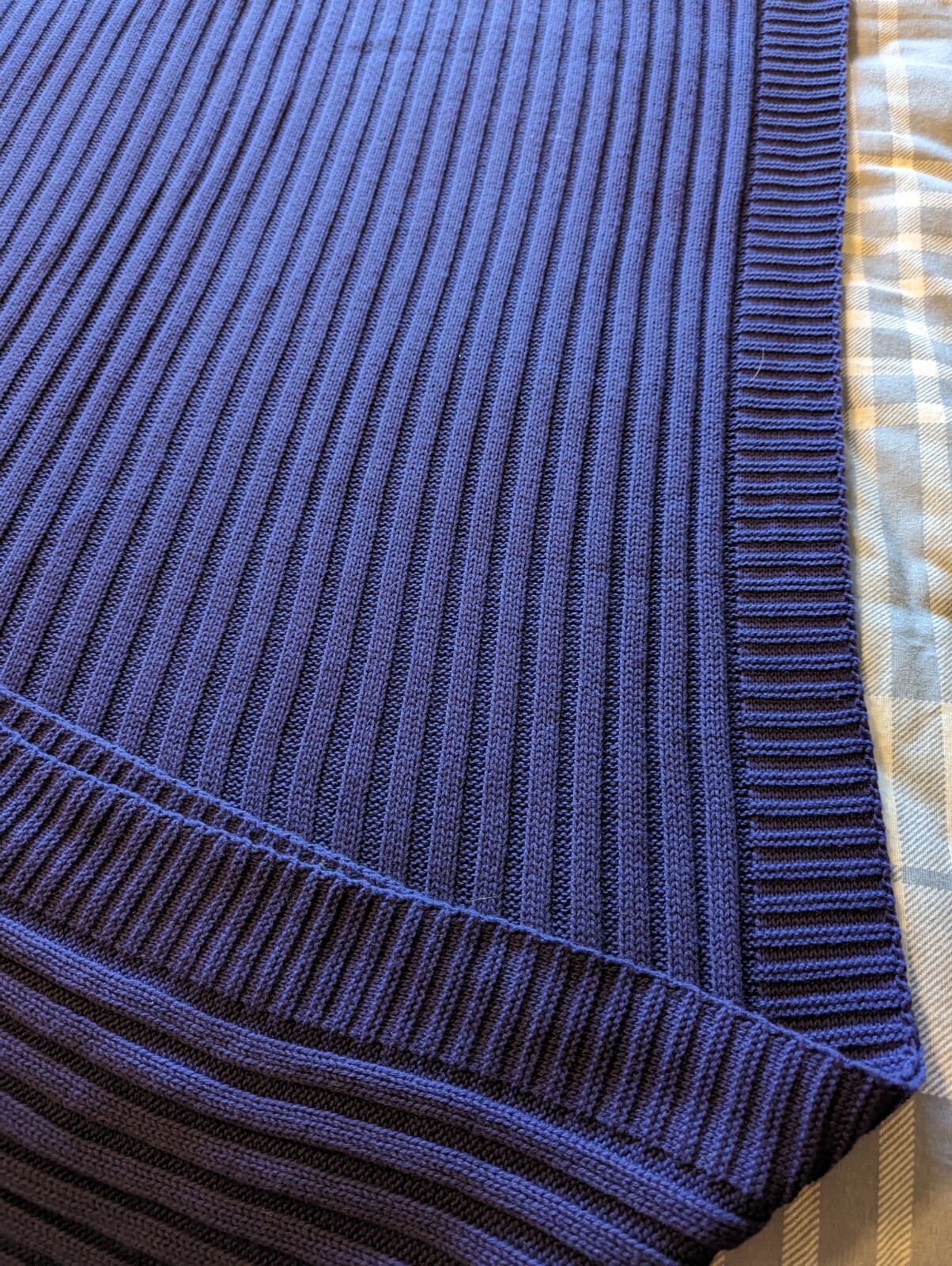 Ralph Lauren 100 Percent Ringspun Cotton Bed Blanket Rib Knit Navy Full