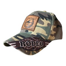 Camo Cowboy Rodeo Strapback Cap Hat Embroidered Leather Patch