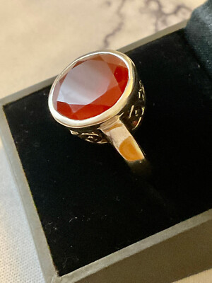 ALTER EINZIGARTIGER RING MASSIV SILBER GEARBEITET - ART DECO - KARNEOLSTEIN - T52