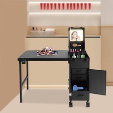 5V 12A Rolling Portable Manicure Table with 3 Drawers Lockable Makeup Case Black