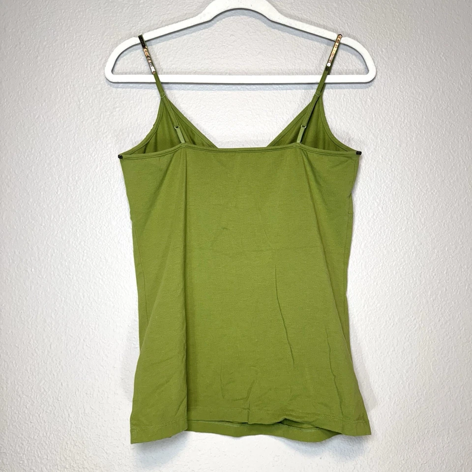 复古 Merona 吊带上衣,尺寸 L,绿色亮片 V 领棉质迷彩 Fairycore Y2K — 第 2/4 张图片