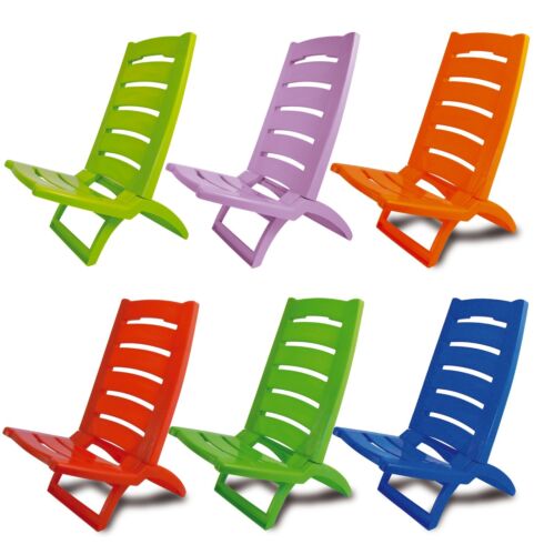 Plastic Portable Folding Low Beach Chairs Coloured Garden Picnic Deck Pool Chair
