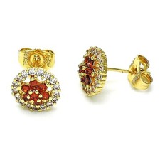 14K GOLD PLATED STUD EARRIING 11 MM CIRCLE W/ WHITE AND RUBY COLOR CZ M536