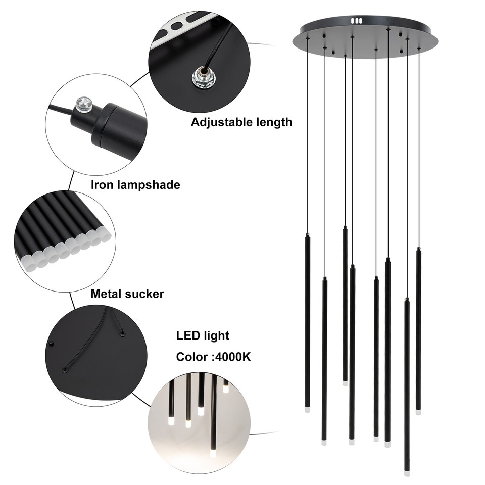 Modern Iron Chandeliers 8Light Black Ceiling Pendant Light Hanging