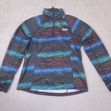 FILA Running Jacket Womens Large Black Colorful 1/4 Zip Performance Sport