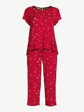 Joyspun Women's Scallop Trim Top and Capri Pants Sleep Set, 2-Piece Heart S