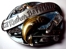 I'd Rather be Fishing Vintage 1986 Pewter Siskiyou Belt Buckle  Perfect Gift 