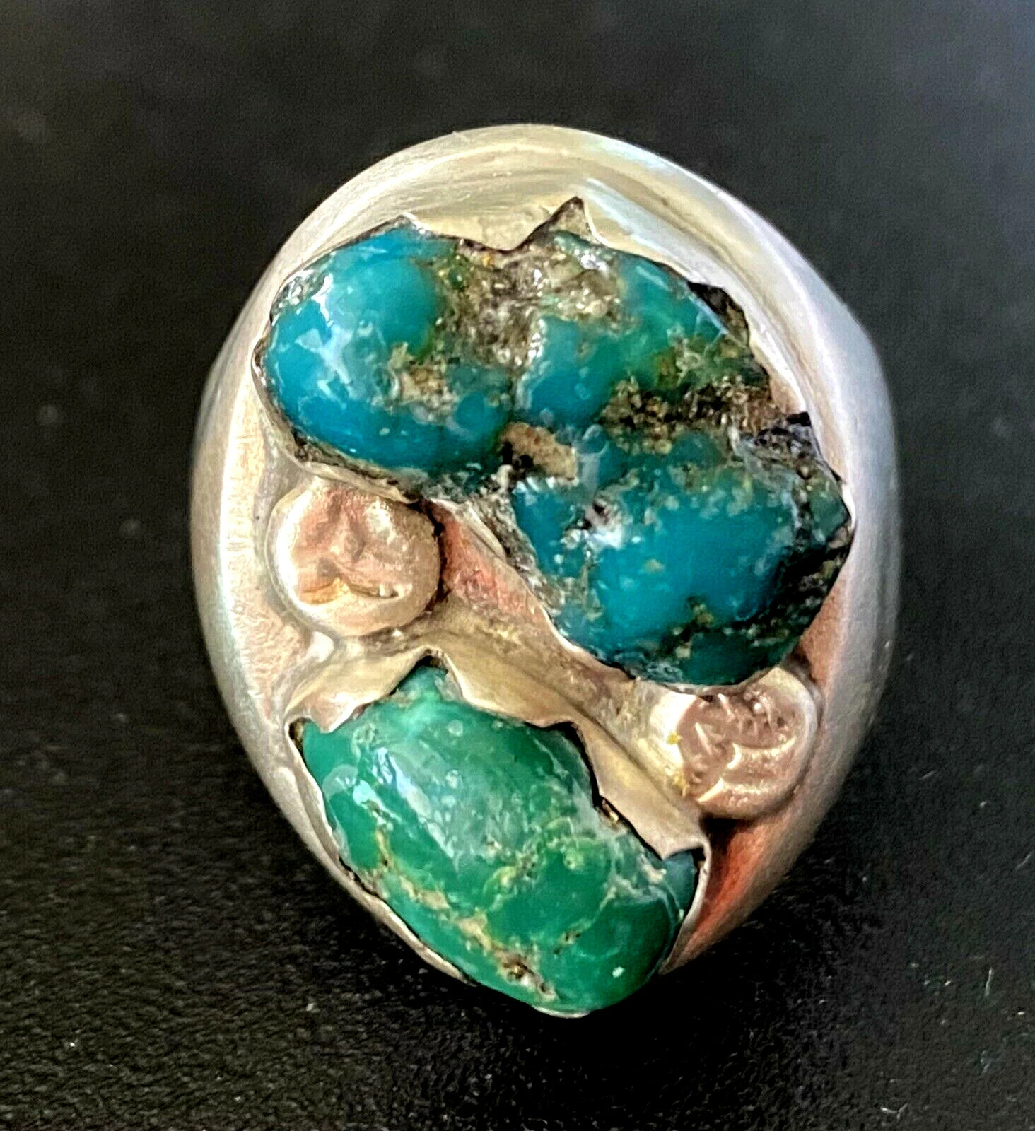Vintage Native American 2 Turquoise Men's Ring Sterling Silver 28.2gr Size 9.25