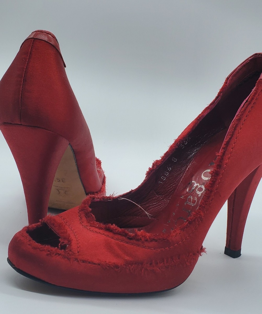 $575 Pedro Garcia Women's 36.5 Red Satin Peep Toe Classic Pumps