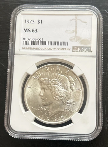Beautiful 1923 Peace Silver Dollar NGC Graded MS 63
