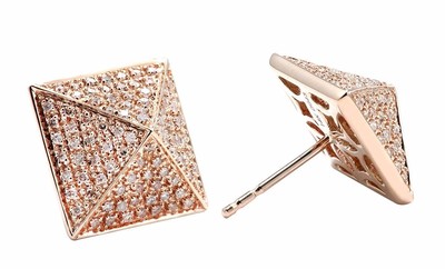 Beautiful 14K ROSE GOLD PYRAMID PAVE DIAMOND STUD EARRINGS 0.43CT 