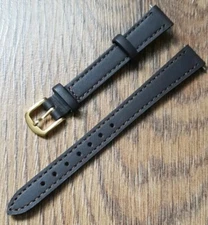 12mm VINTAGE GENUINE CALF LEATHER APOLLO BROWN STITCHED WATCH STRAP, GOLD BUCKLE