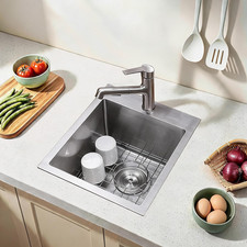 15X15 Inch Bar Sink Drop In, Topmount Kitchen Sink Stainless Steel Square Sma...