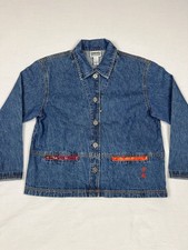 Chico's Design Vintage Geisha Art-to-Wear Denim Jacket Size 1