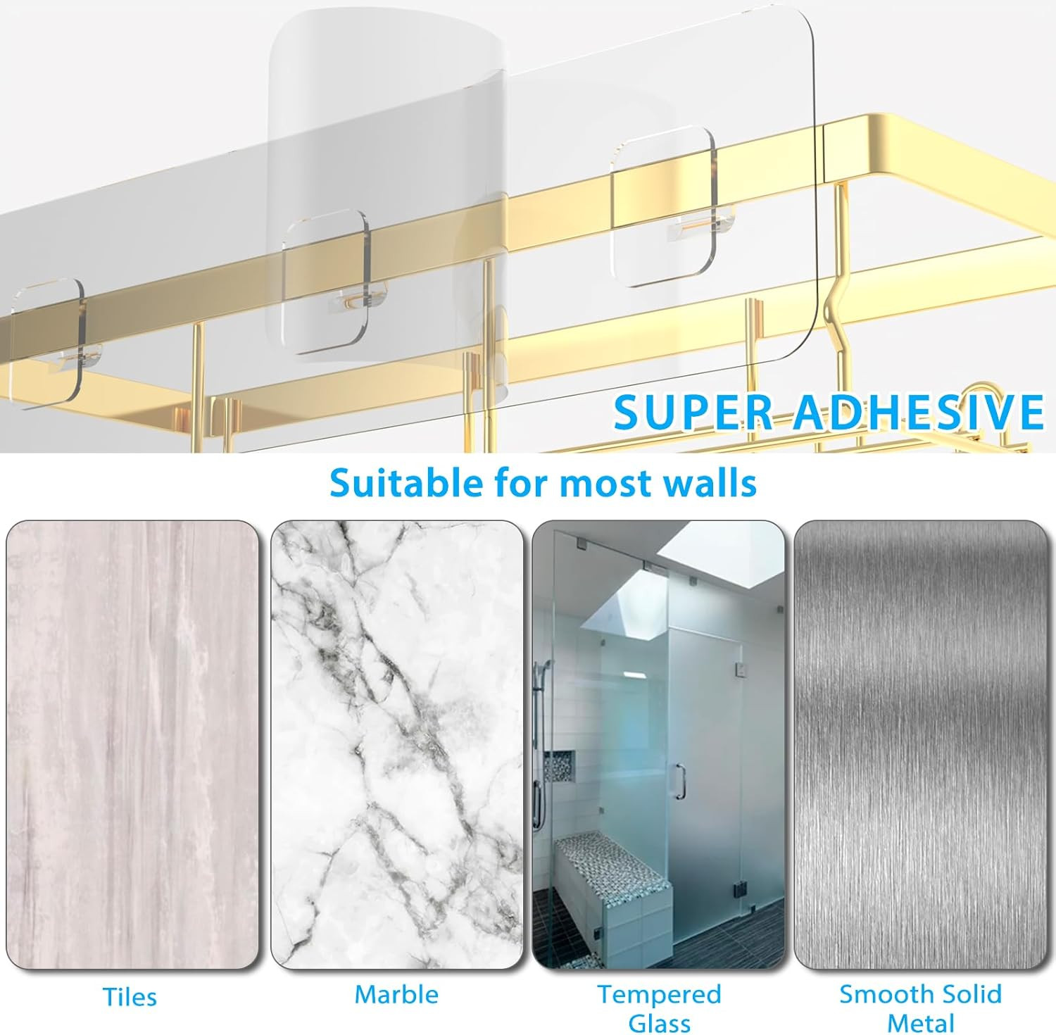 3-Pack Shower Caddy Basket Shelf with Soap Holder, No Drilling Traceless Adhesiv