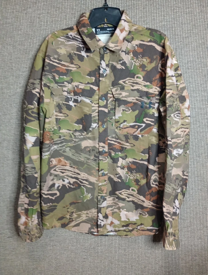 Under Armour Mens M Button Down Armour Vent Camo Field Heatgear Loose Fit EUC - Image 2 of 4