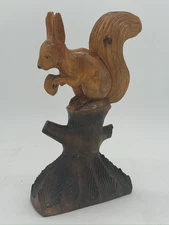 Antique style black forest carved wood squirrel statue  10 inches tall art