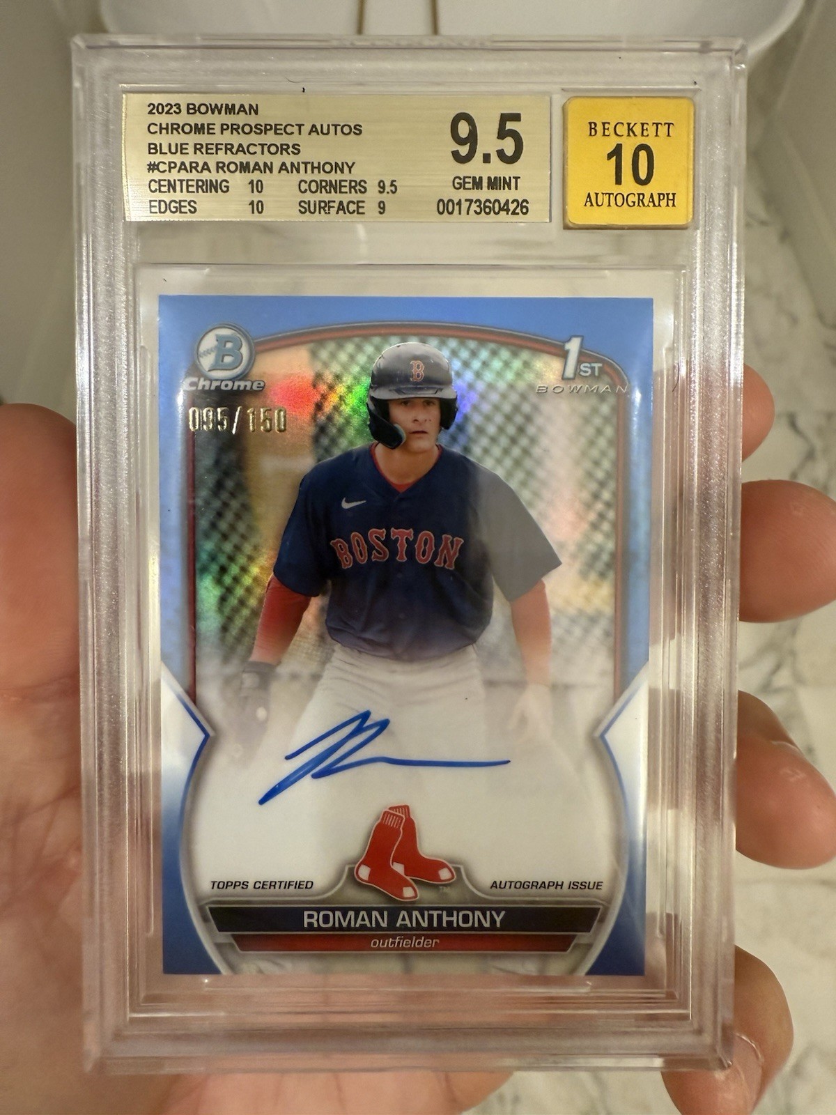 ROMAN ANTHONY 2023 BOWMAN CHROME TRUE BLUE REF 1ST BGS 9.5 10 AUTO GEM /150