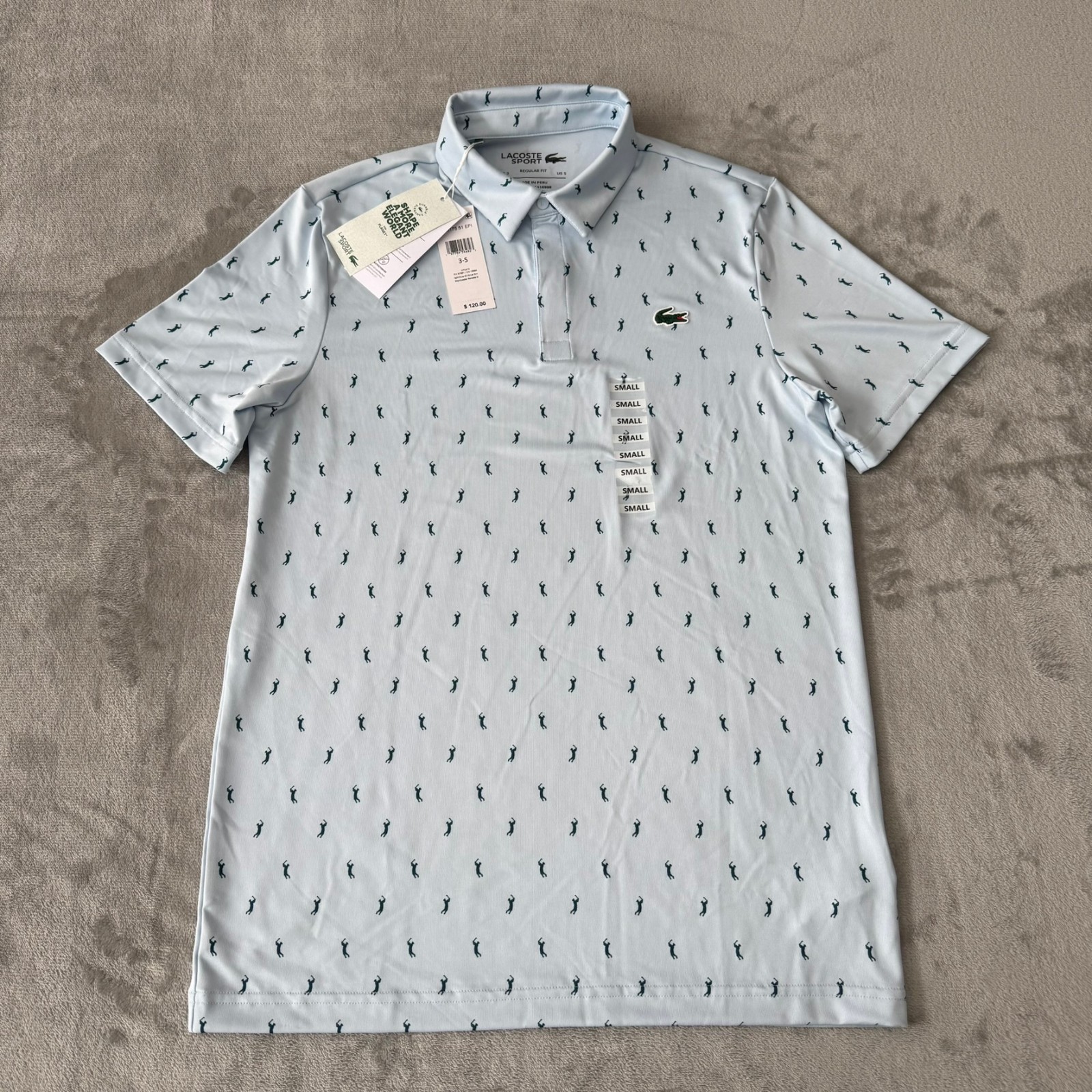 Lacoste Sport Performance Polo Shirt Mens 3 Small Blue Golf AOP UPF $120 New NWT