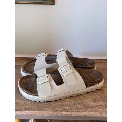 Bio Green Spain Ivory White Leather Double Strap Buckle Slide Sandals 39 | 8