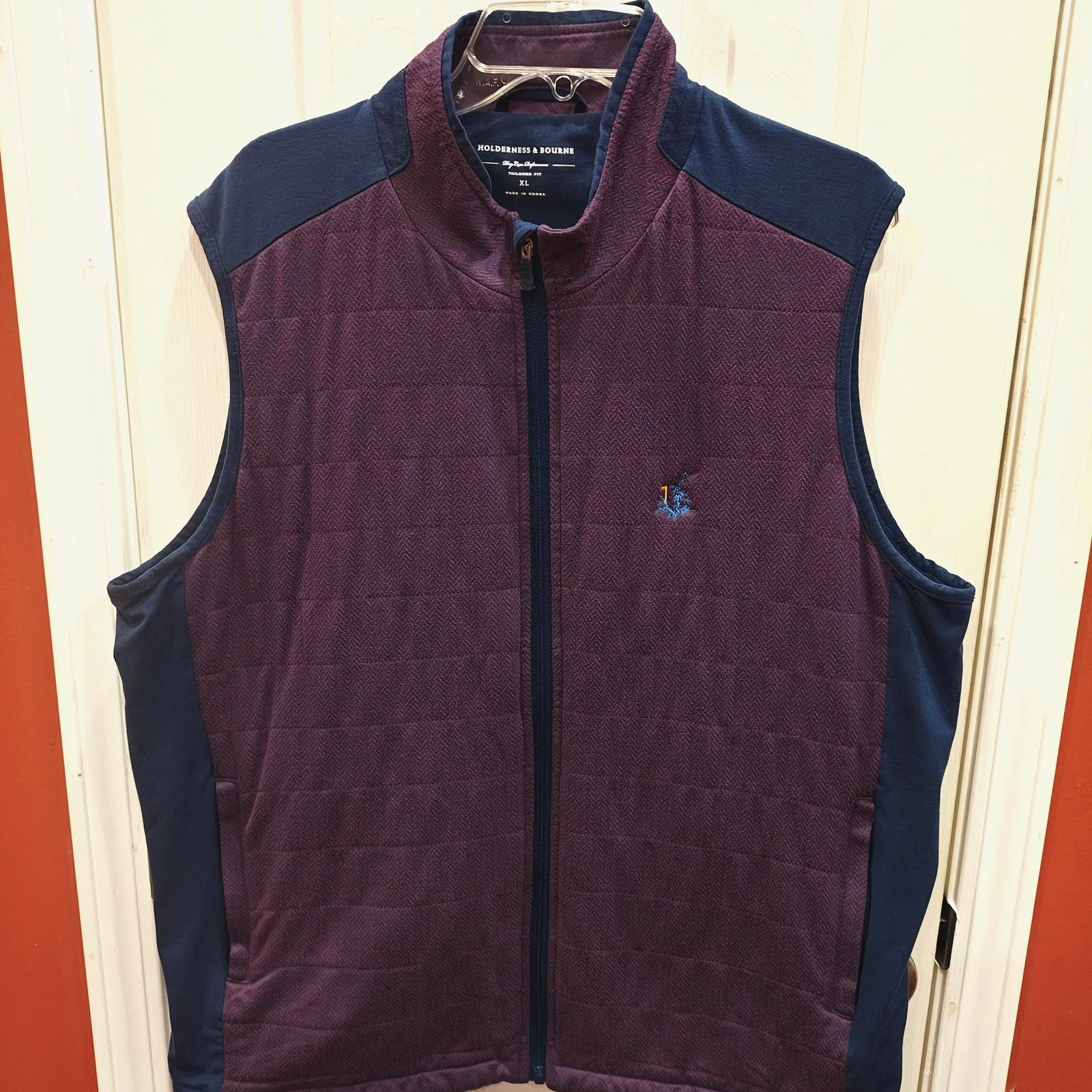 Holderness & Bourne The Perry Vest Mens XL Red Blue Golf Herringbone Quilted