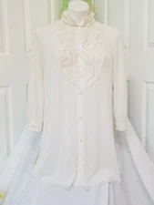 Vintage Carol Brent Slick Nylon Lace Poet Blouse Nightshirt Gown Pajama Top M/34