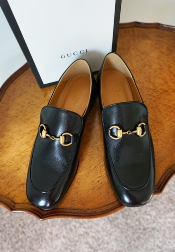 Worn Once! GUCCI Italy Horsebit Black Leather Loafers 37 US 7 Collapsible Back