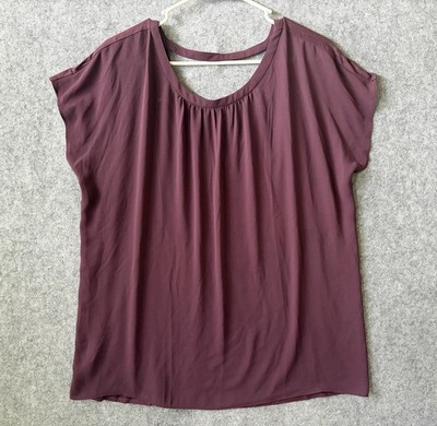 LOFT Women Purple Flutter Sleeve Blouse Large