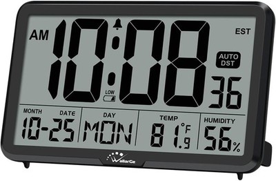 Auto Set Digital Wall Clock with Temperature & Humidity for Easy Reading
