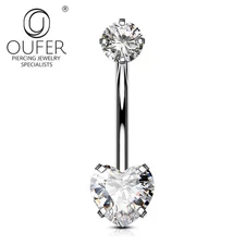 Belly Button Ring Dangle G23 Titanium Heart Cut CZ 14G Navel Piercing Jewelry