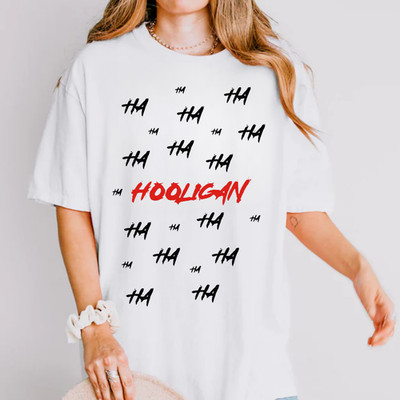 Hooligan Graphic Tee Women Vintage Washed Black Streetwear T-Shirt Casual Top