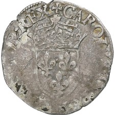 France, Charles IX, Sol Parisis, 1568, Troyes, Billon, VF, Gadoury:414