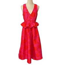 Kate Spade Target Red Pink Classic Floral Sleeveless Peplum Midi Dress Sz 10 NWT