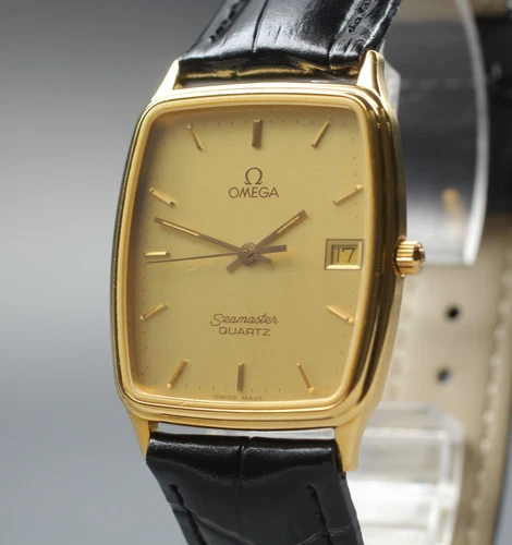 Vintage 1984 [Near MINT] Omega Seamaster 195.0265 28mm Quartz Gold Dial Men's