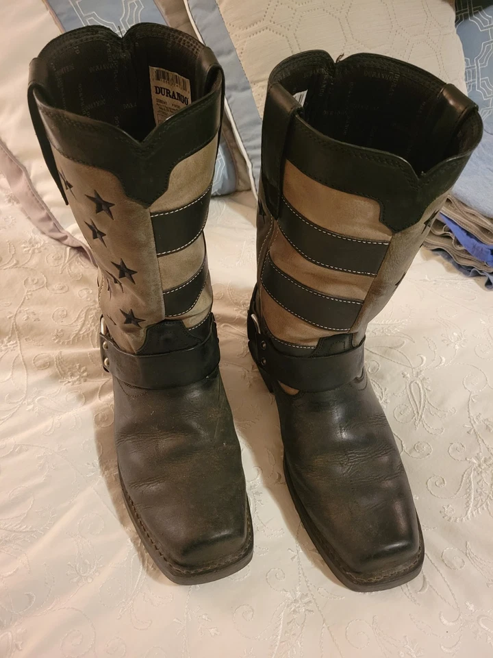 Durango Hombres Patriótico Negro Desteñido Bandera Arnés Bota DDB0141 Talla 9.5 M Motocicleta Foto 2 de 4