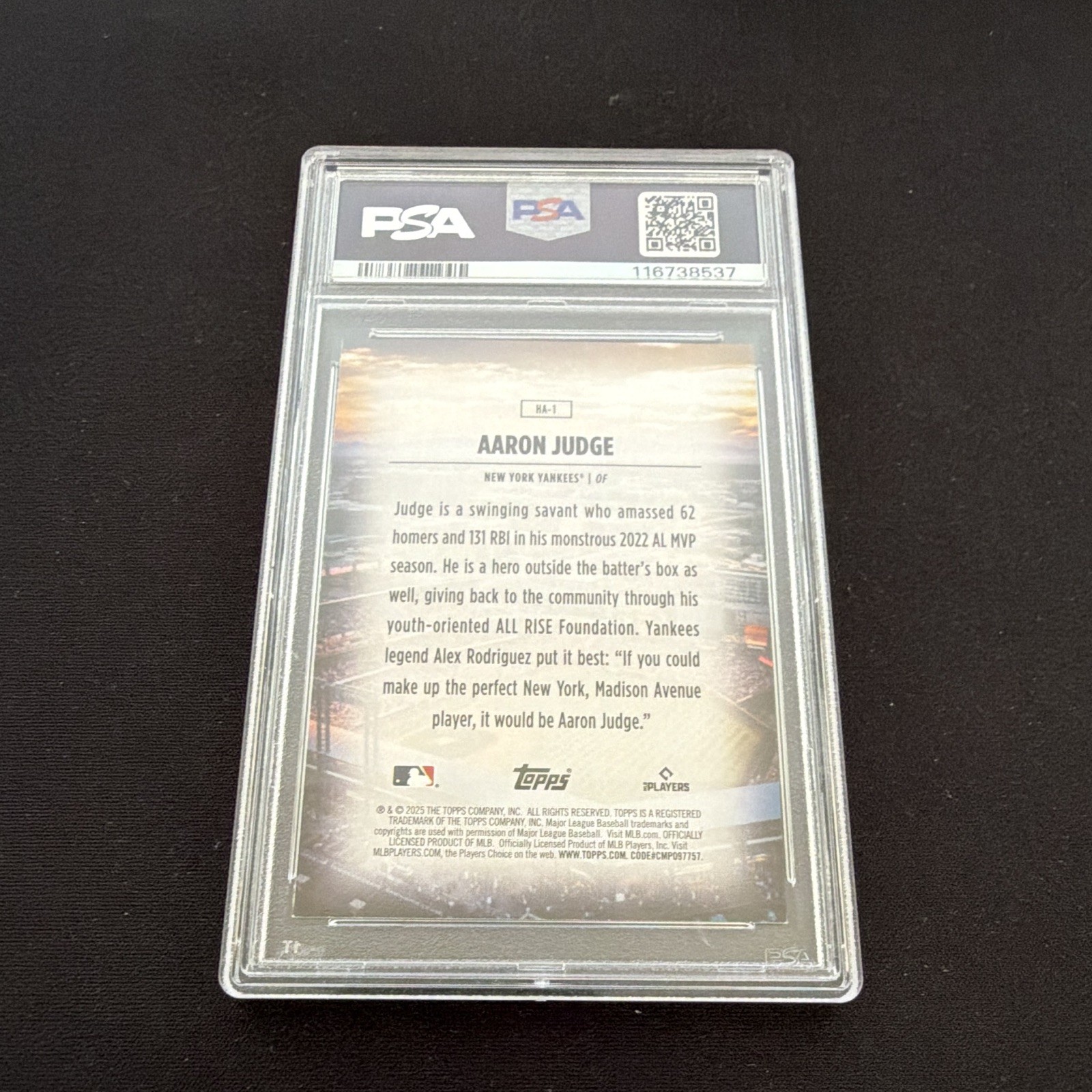Topps 2025 Series 1 Home Field Advantage Aaron Judge #HA-1 PSA 9 | eBay