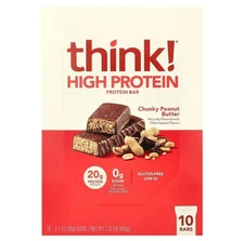 think! High Protein Bars Chunky Peanut Butter 10ct 2.1oz 20g Protein 0g Sugar