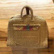 Vintage Rattan Woven Grass Purse Tote Bag Handles Hippie Boho